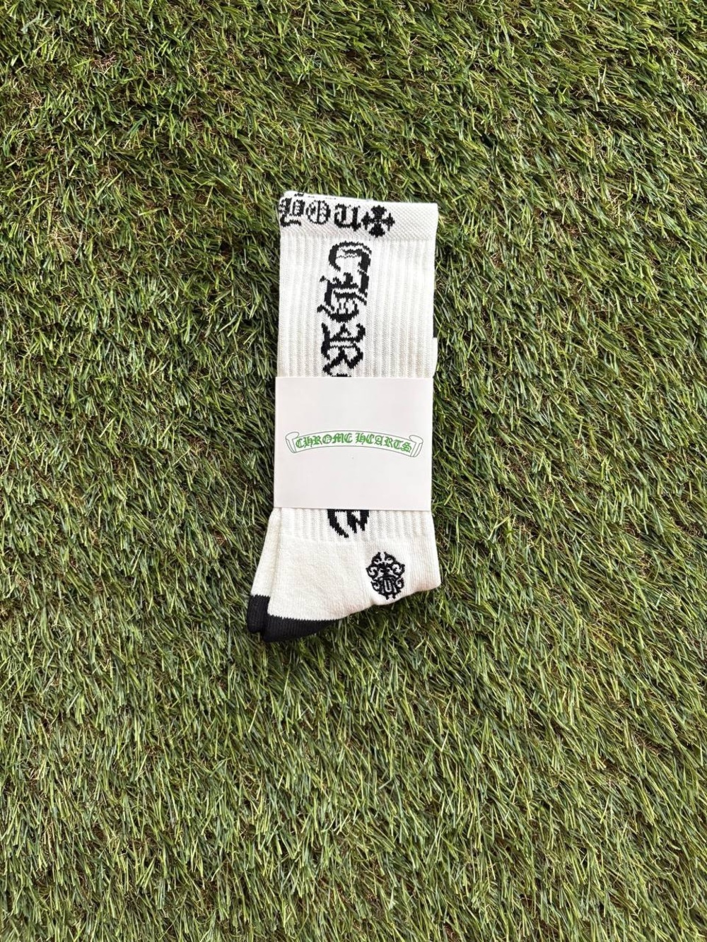 Chrome Hearts White Crew Socks with Black Logo Accents